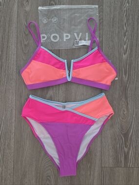 POPVI Colorblock Pink & Coral Bikini Set